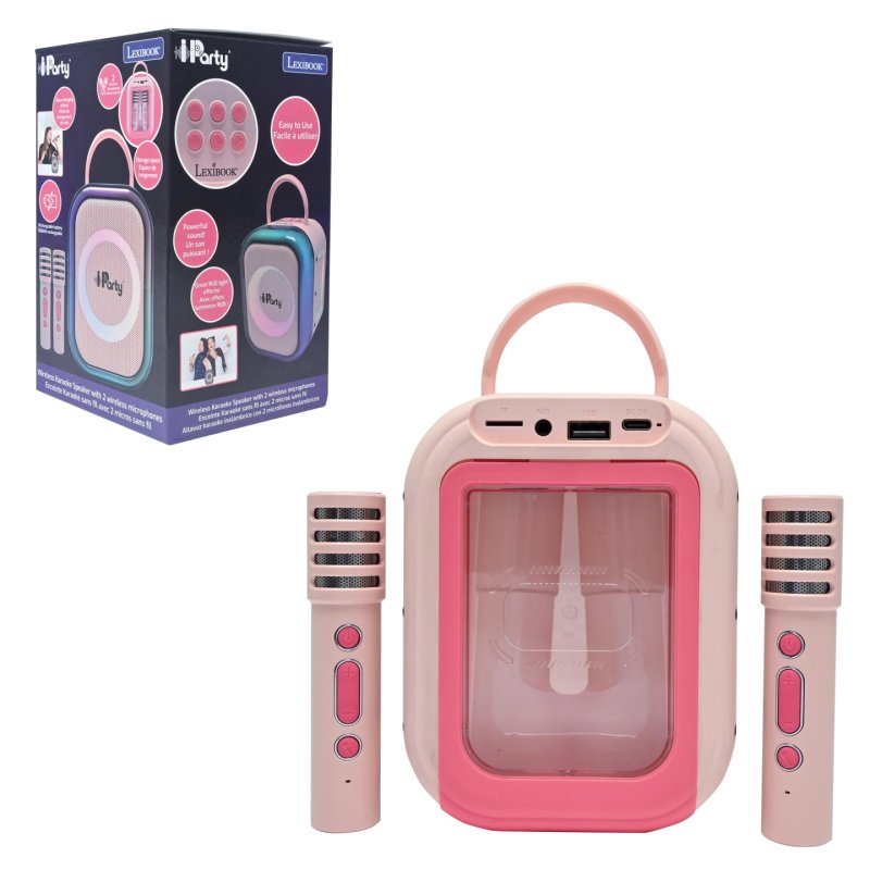 Lexibook - Pink Bluetooth karaoke with 2 wireless microphones ()