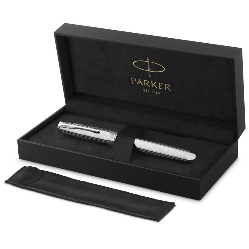 Parker - Sonnet Ciselé Special Edition Fountain Pen - Palladium Finish, 18k Solid Gold Nib - Black