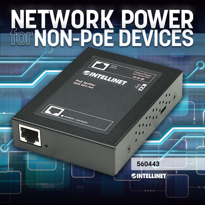 Intellinet Power over Ethernet (PoE ) Splitter IEEE802.3at 5 7.5 9 or 12 V DC output voltage