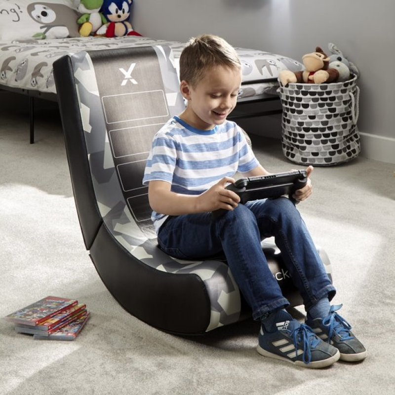 XRocker - Geo Camo Kids Gaming Chair - Grey