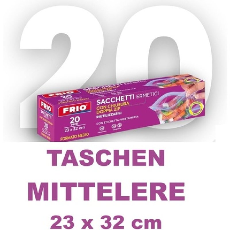 Frio 20 Freezer Bags 4L Size M 23x32cm Reusable and Airtight - Pack of 20