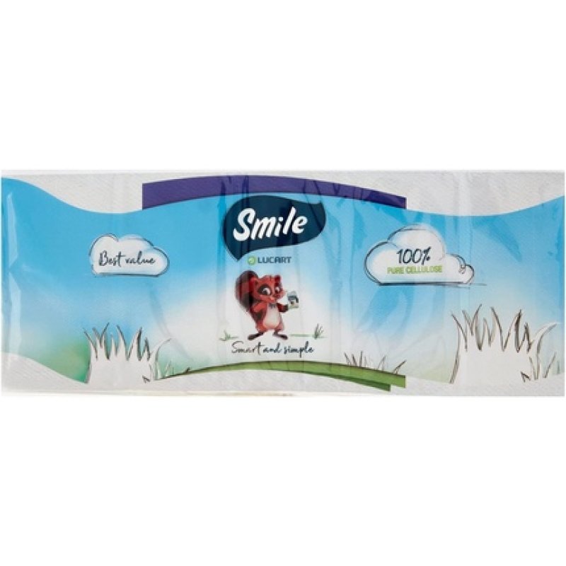 Smile - Handkerchiefs, 100% Pure Cellulose, 3 Ply - 1 Pack Of 10 Packets