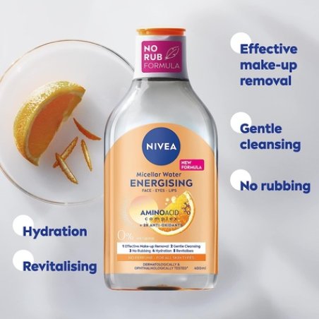 NIVEA Energy Micellar Water 3x Antioxidants 3 in 1 Energising Micellar Cleansing Water with Vitamins C and B3