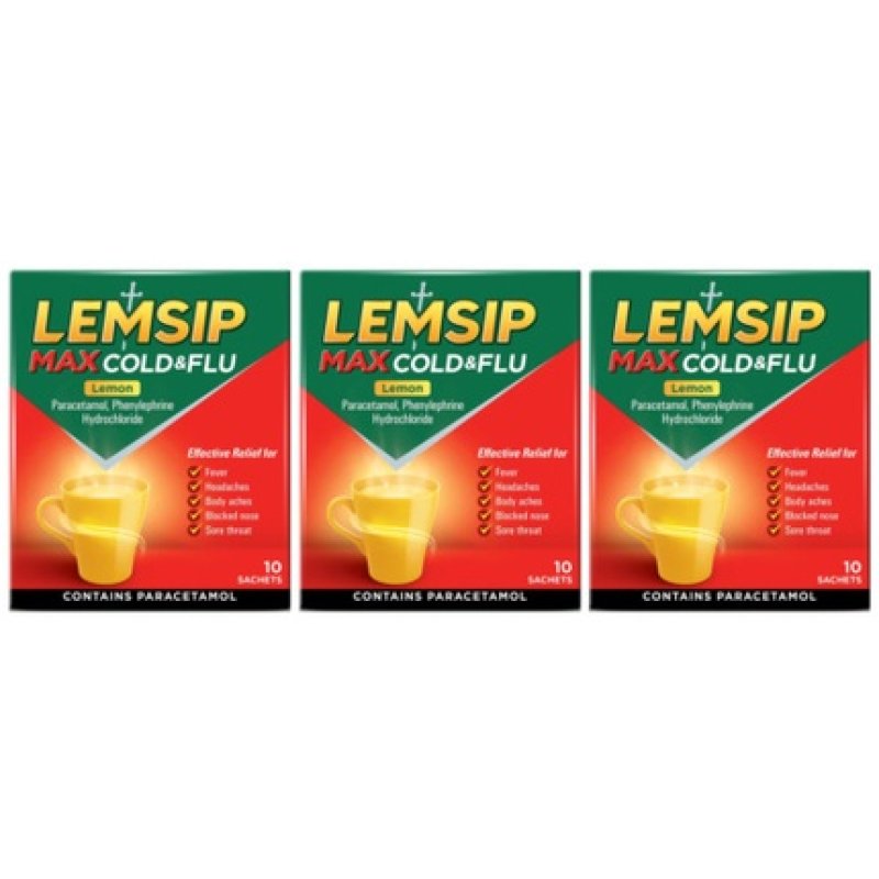 Lemsip Max Cold & Flu Lemon Flavour Sachets Pack of 10 x 3