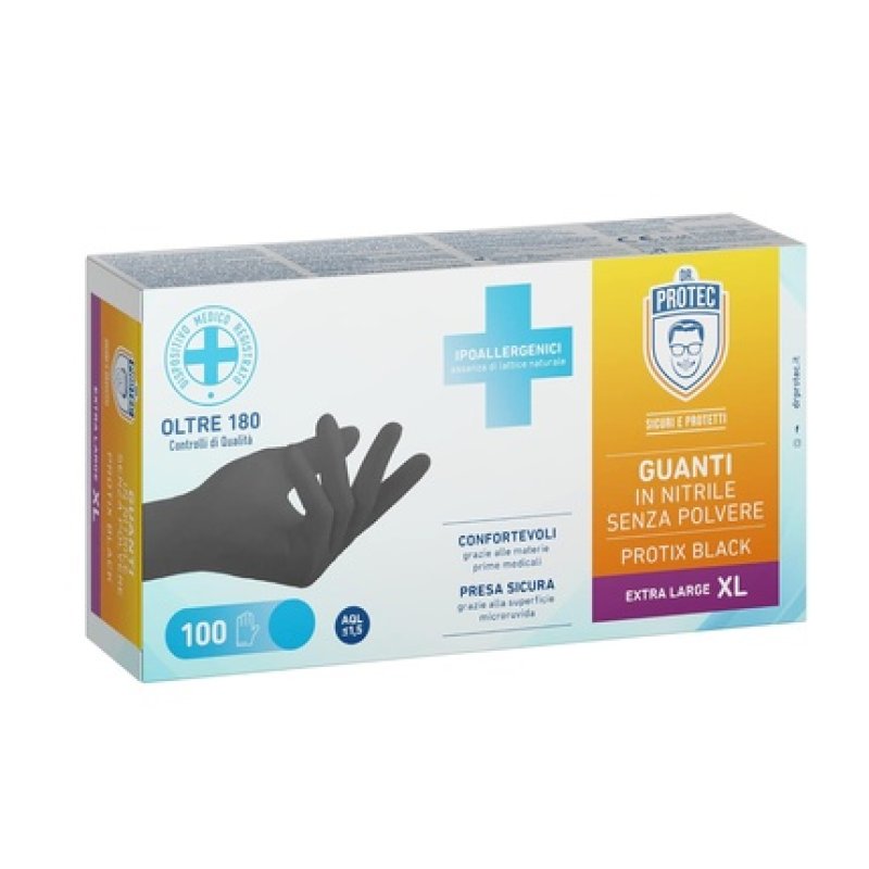 Bericah Dr. Protec Protix Black Nitrile Gloves Powder-Free Size XL