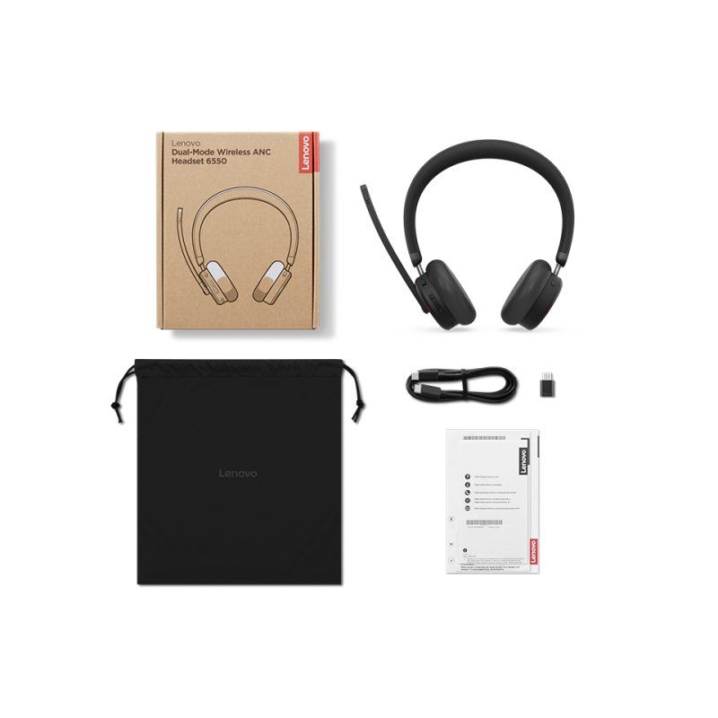 Lenovo ANC Headset 6550 Wireless Head-band Office/Call center USB Type-C Bluetooth Black