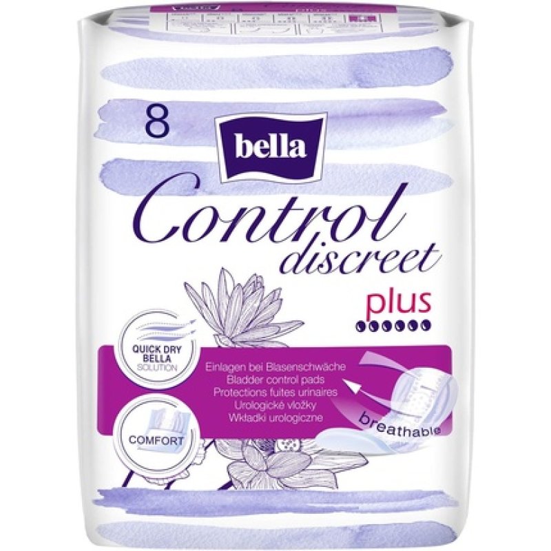 Bella Control Discreet Hygiene Pads Plus for Light Bladder Weakness 8 Packs of 8 Pieces