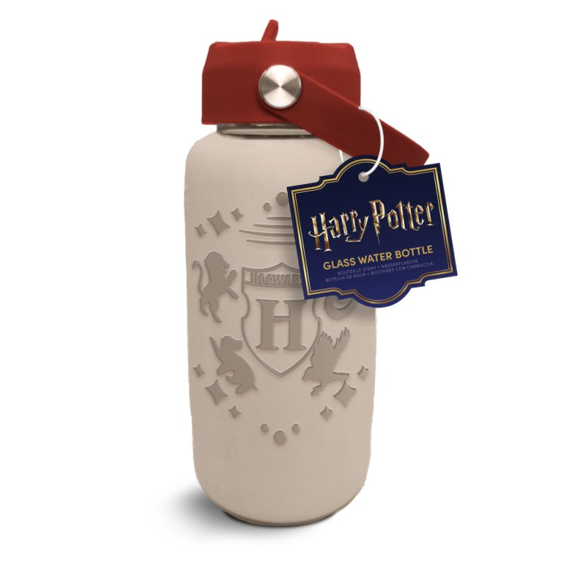 HARRY POTTER - Poudlard - Bouteille d'eau en Verre avec Silicone 800ml
