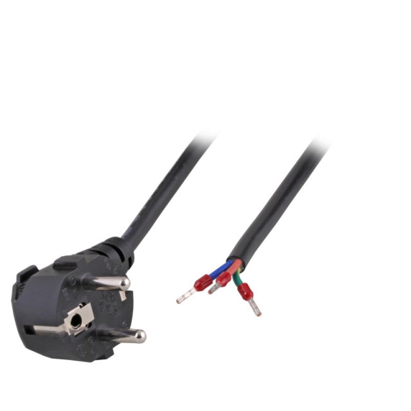Netzkabel 230V Schutzkontakt CEE7(Stecker)-Open End mit Adernendhülsen, 1,8m,Black