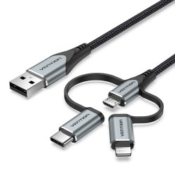 Vention CQJHF câble de téléphone portable Gris 1 m USB A Lightning micro-USB B USB C