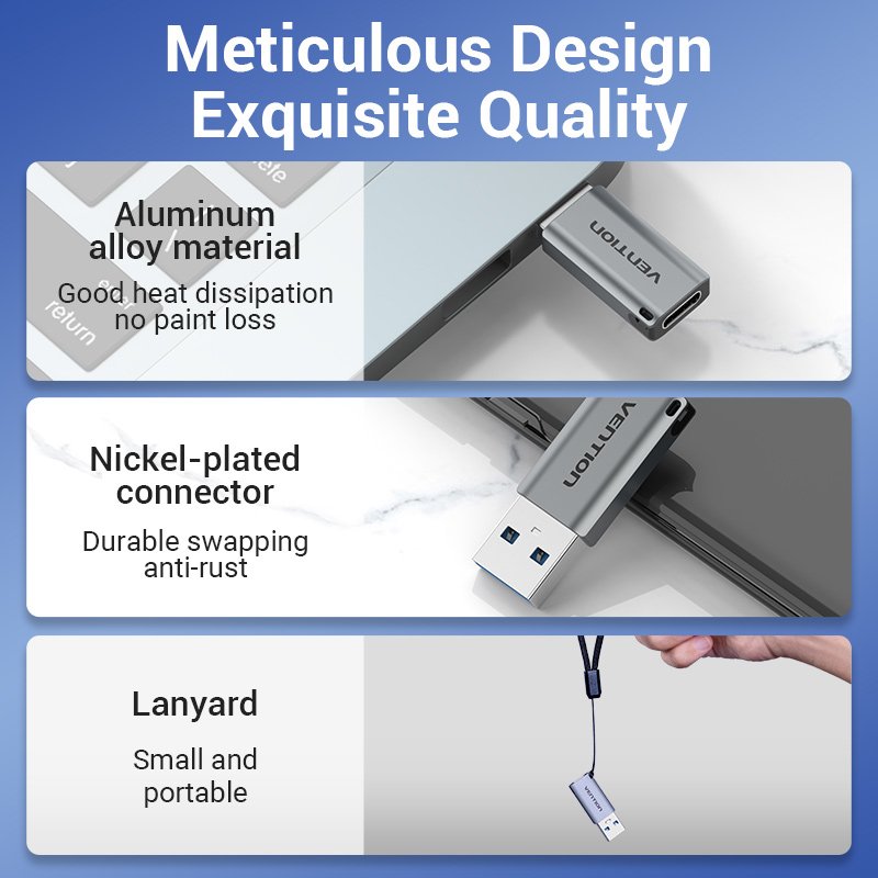 Vention CDPH0 changeur de genre de câble USB A USB C Gris