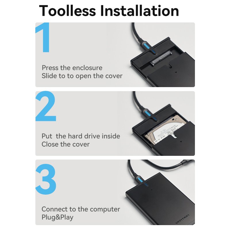 Vention 2.5 Inch SATA Hard Drive Enclosure (USB 3.0 Micro-B) Black