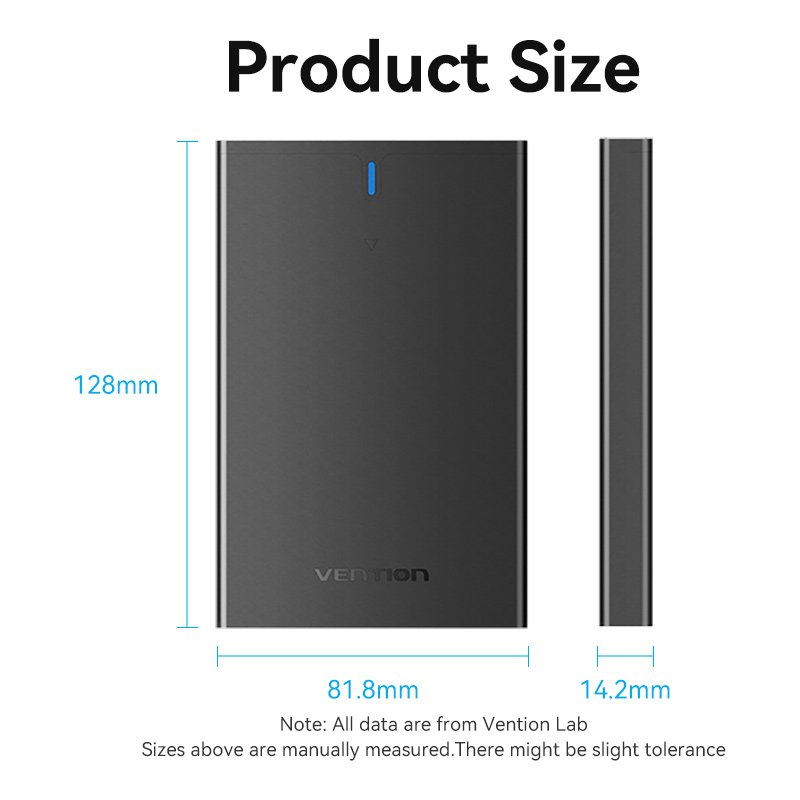 Vention 2.5 Inch SATA Hard Drive Enclosure (USB 3.0 Micro-B) Black