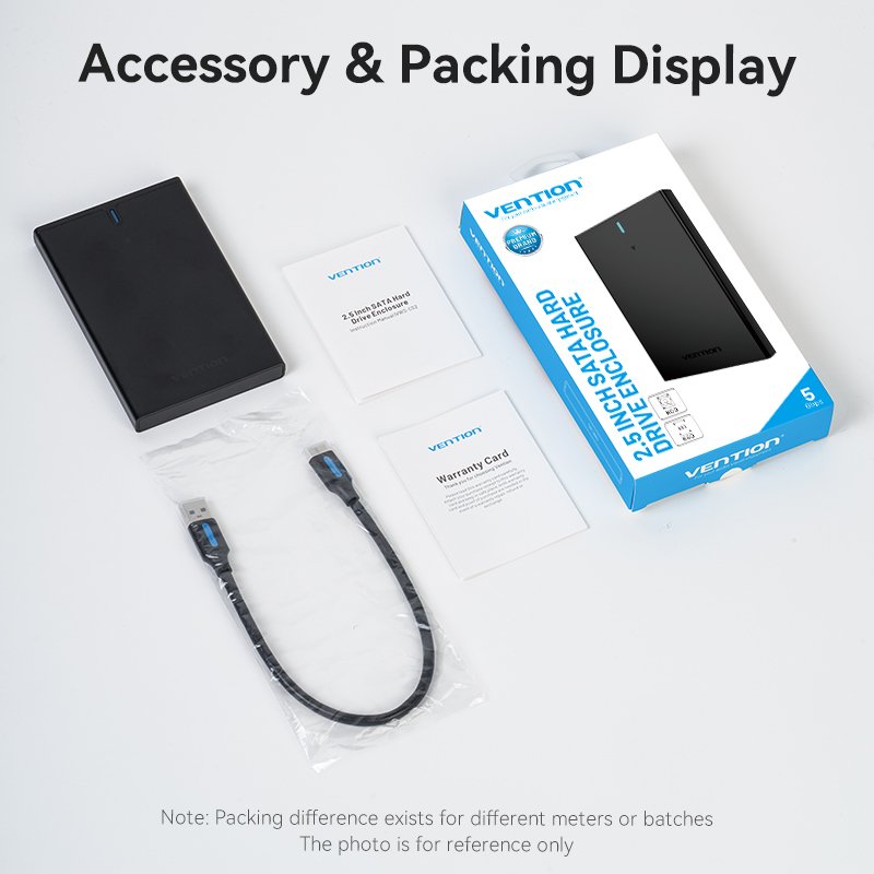 Vention 2.5 Inch SATA Hard Drive Enclosure (USB 3.0 Micro-B) Black