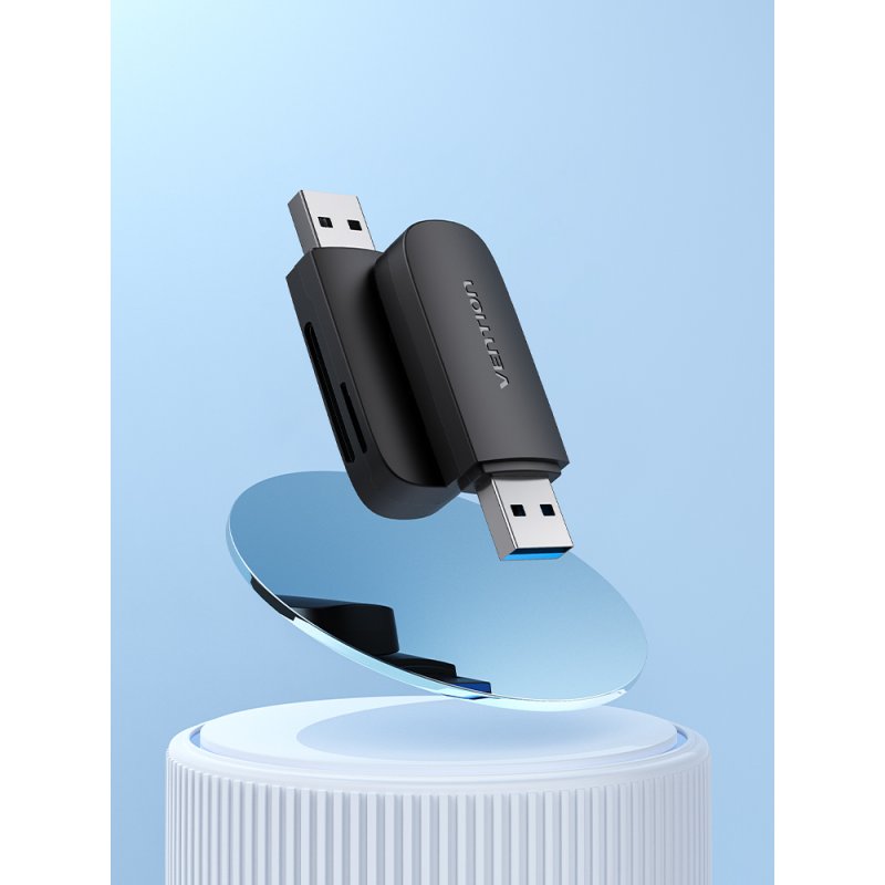 Vention 2-in-1 USB 3.0 A Card Reader(SD TF) Black Dual Drive Letter