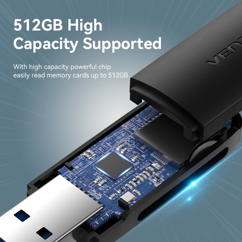 Vention 2-in-1 USB 3.0 A Card Reader(SD TF) Black Dual Drive Letter