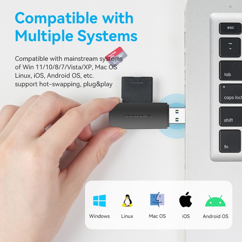 Vention CLGB0 lecteur de carte mémoire USB 3.2 Gen 1 (3.1 Gen 1) Noir