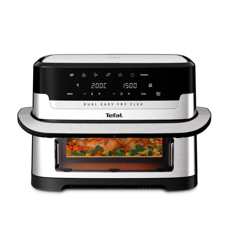 Tefal Dual Easy Fry Flex EY922D 9 L Autonome Friteuse d’air chaud Noir, Acier inoxydable