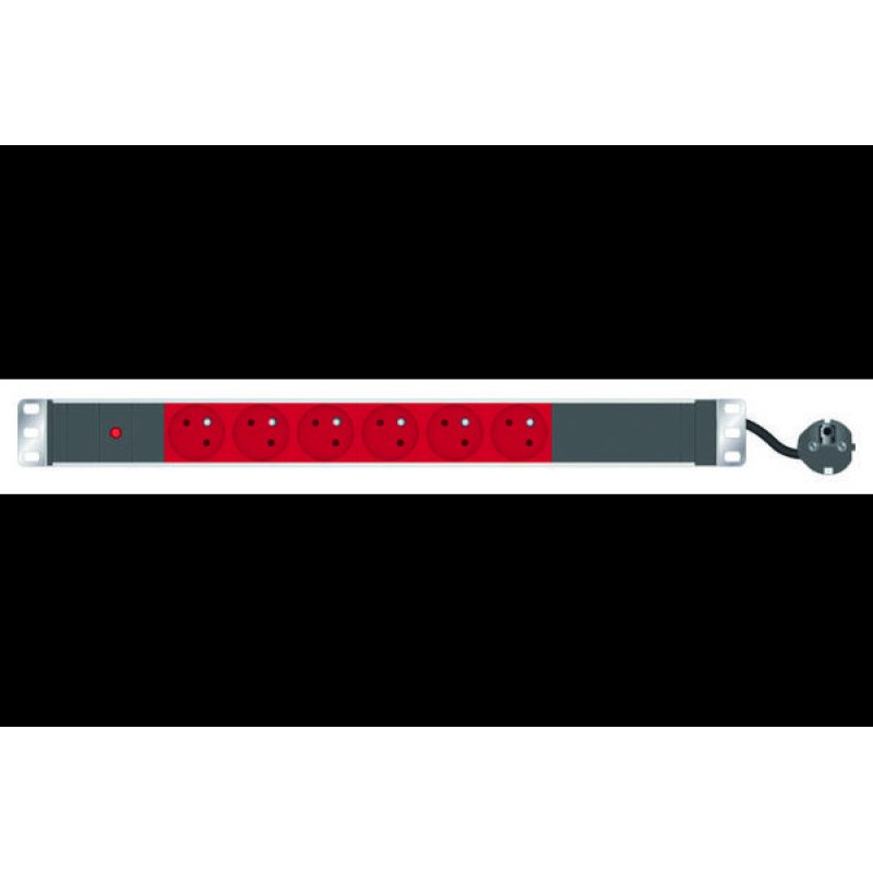 6 WAYS 19" 1U STANDARD RED FRENCH PDU W/LED POWER