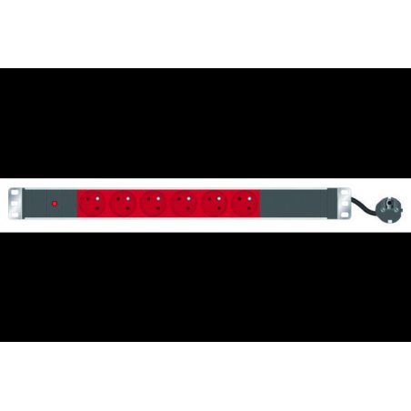 6 WAYS 19" 1U STANDARD RED FRENCH PDU W/LED POWER