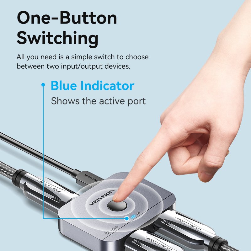 Vention 2-Port Bi-Directional 8K HDMI Switcher Gray Aluminium Alloy Type