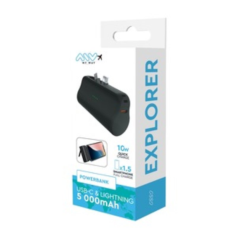 POWERBANK 5000MAH MINI 2EN1 USB-C LIGHTNING 10W NOIR