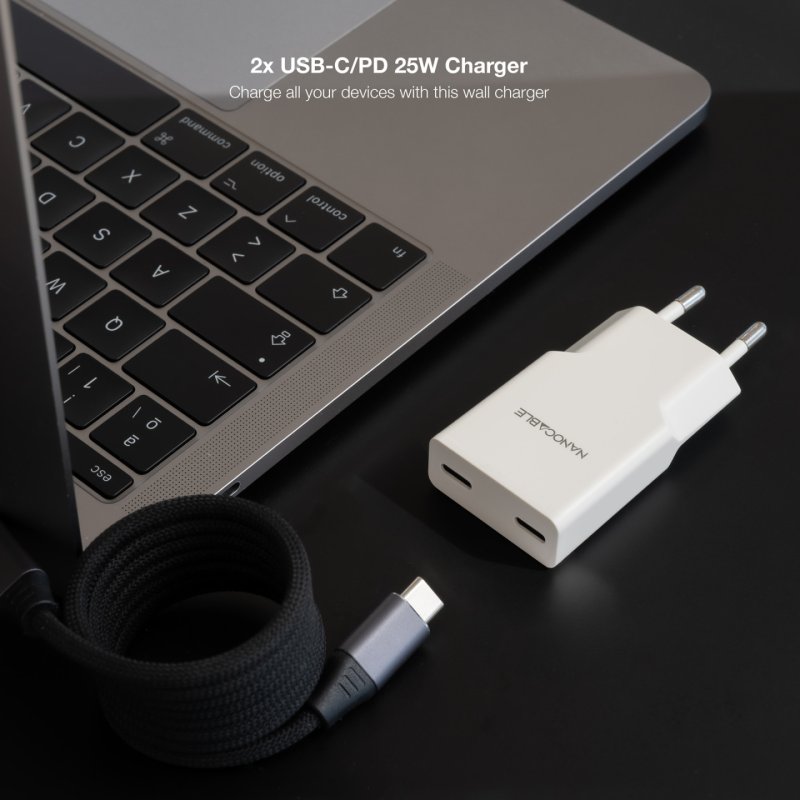 Chargeur secteur Nanocable 2x USB-C 25W (Blanc)