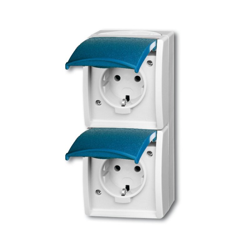 BUSCH JAEGER BJ 20-02EW-53 Steckdose m.Klappdeckel senkrecht 2f ocean IP44 grau/blau