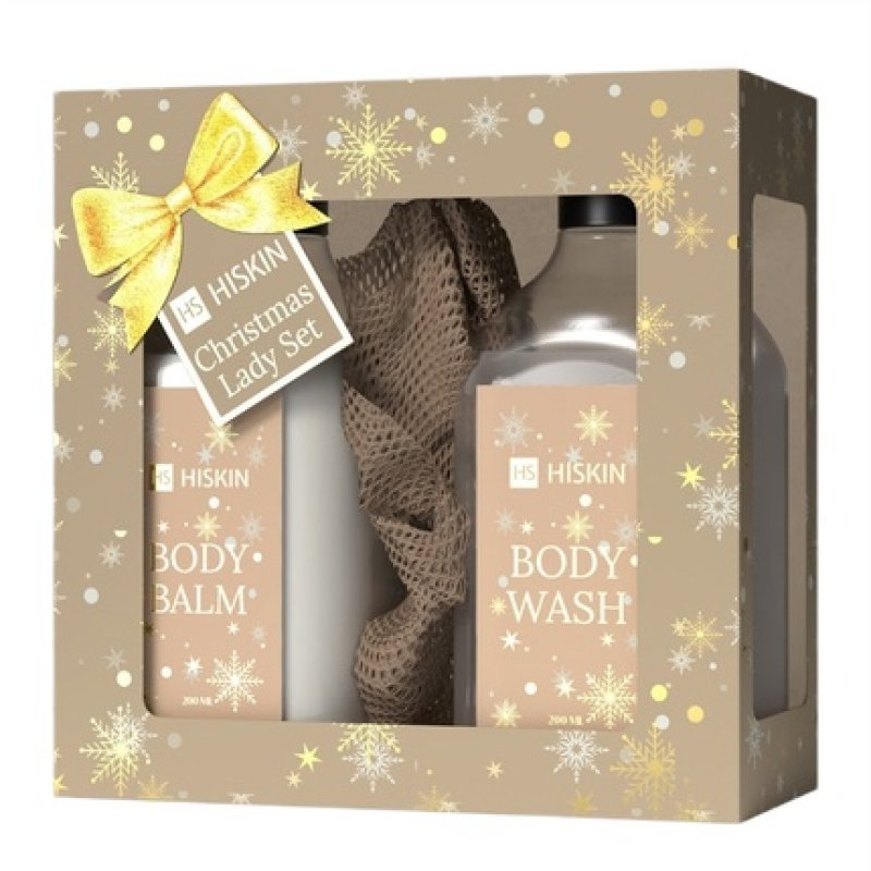 Hiskin Christmas Lady Set Body Balm 200ml Shower Gel 200ml Beige Washcloth