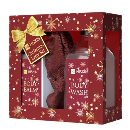 Hiskin Christmas Lady Set Body Balm 200ml Shower Gel 200ml Burgundy Washcloth
