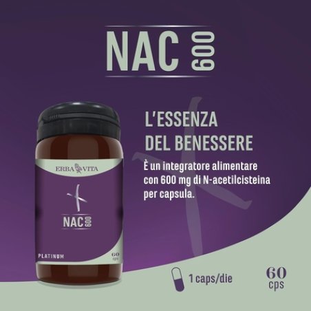Erba Vita NAC 600 Food Supplement Based on N-Acetylcysteine 60 Capsules