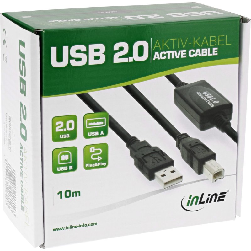 InLine USB 2.0 Active Signal Booster / Repeater Cable Type A/B, black, 10m