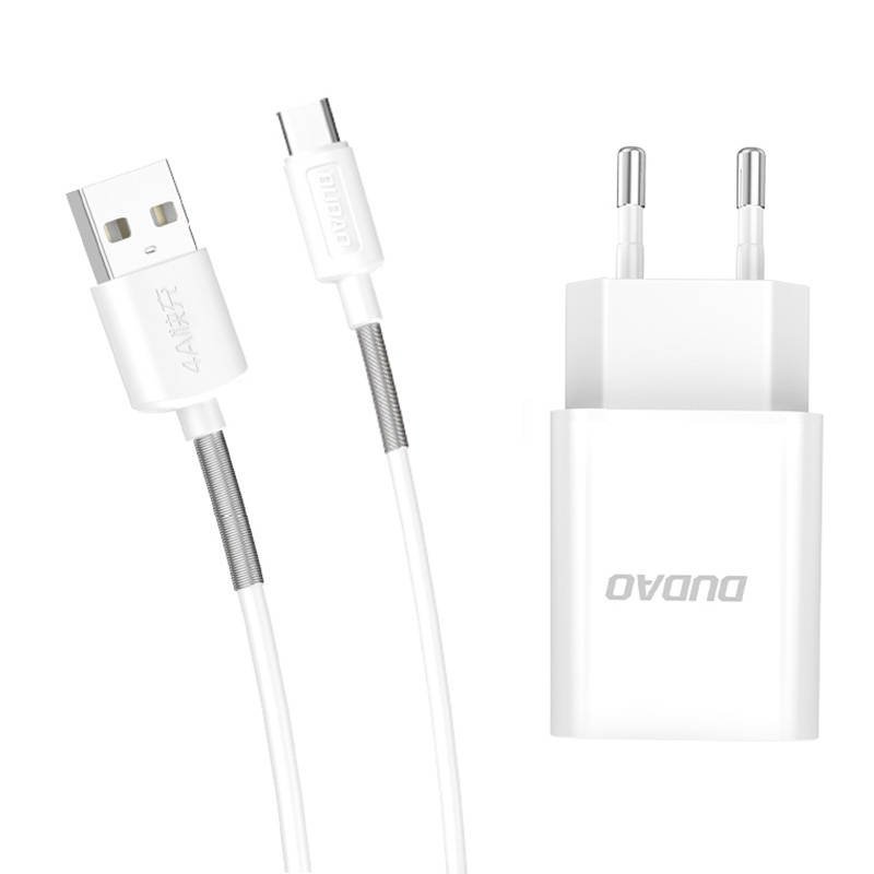 Wall charger Dudao A3EUT 2x USB with USB-C cable (white)