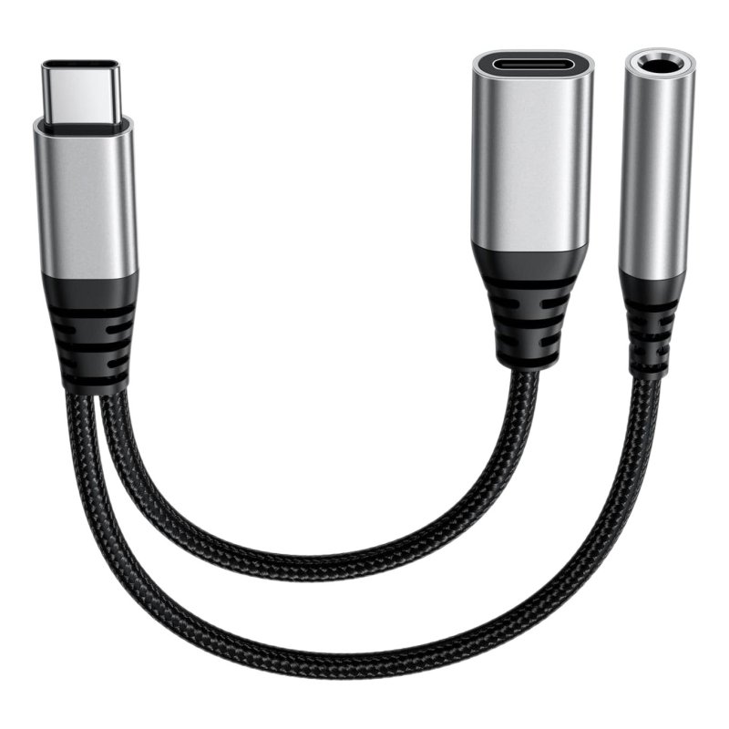 DLH DY-AD5435 câble USB 0,13 m USB C USB C/3.5mm Noir, Gris