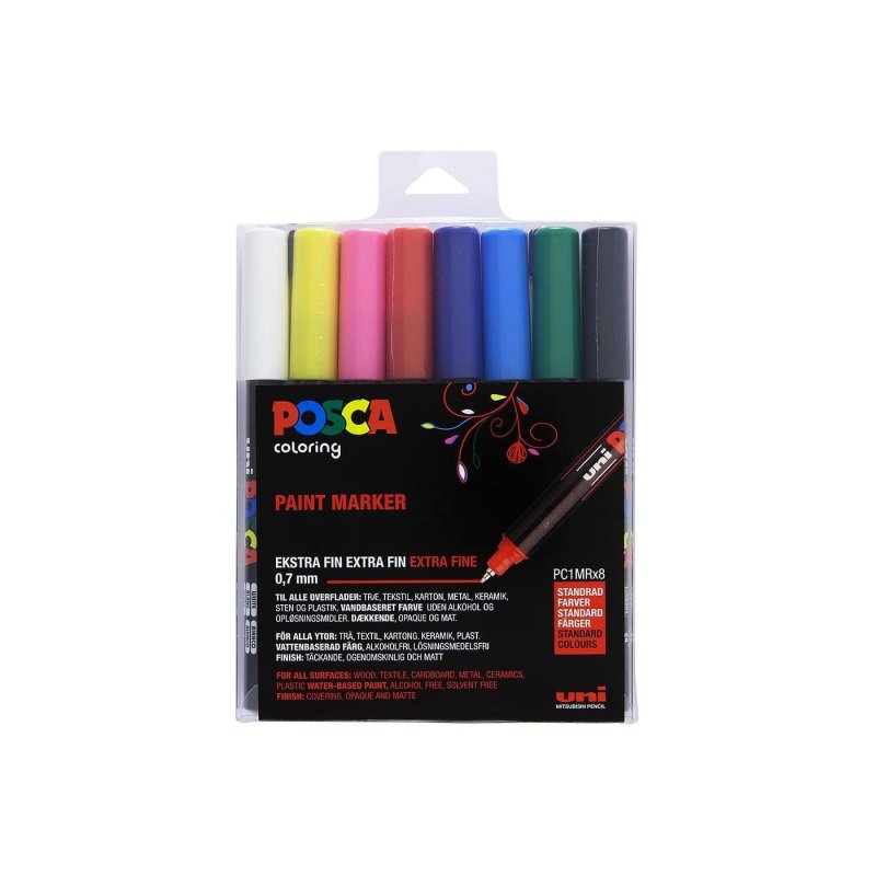 Posca - PC1MR - Extra Fine Tip Pen - Basic Colors, 8 pc (401630)
