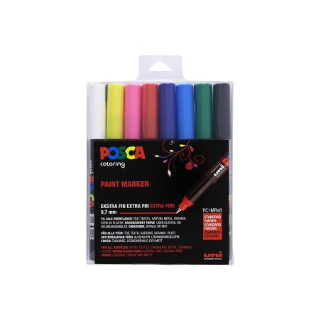 Posca - PC1MR - Extra Fine Tip Pen - Basic Colors, 8 pc (401630)