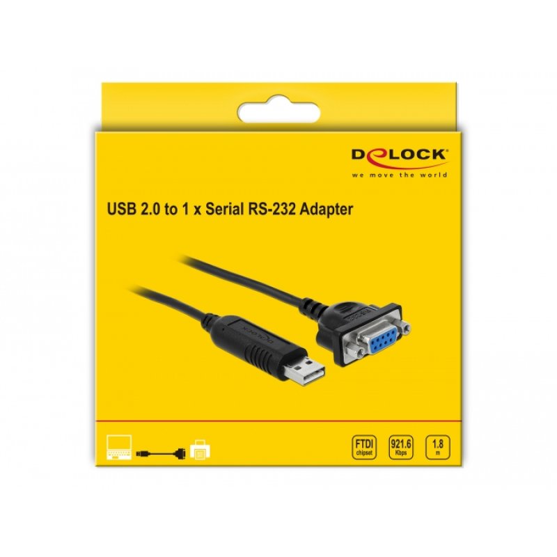 DeLOCK 66281 câble Série Noir 1,8 m RS-232 USB Type-A