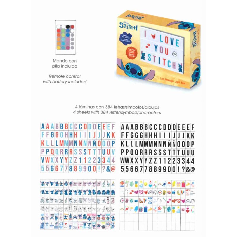 STITCH - Boite Lumineuse à Message avec 384 lettres Télécommande