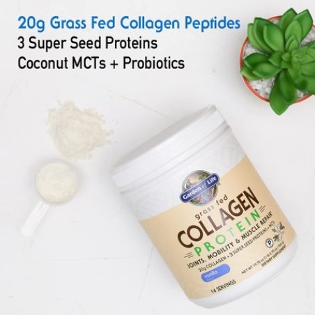 Garden of Life Grass Fed Collagen Protein Powder Vanilla 14 Servings - Collagen Peptides with Super Seeds and Coconut