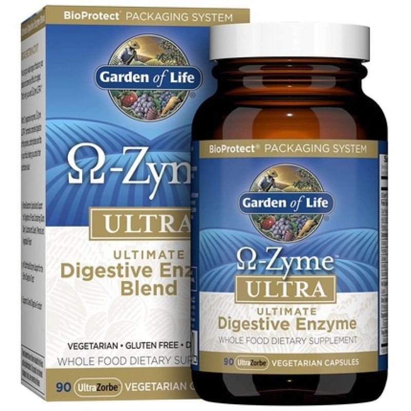 Garden of Life Omega-Zyme Ultra Ultimate Digestive Enzyme Blend 90 Vegetarian Capsules - 21 Enzymes - Fast Acting -
