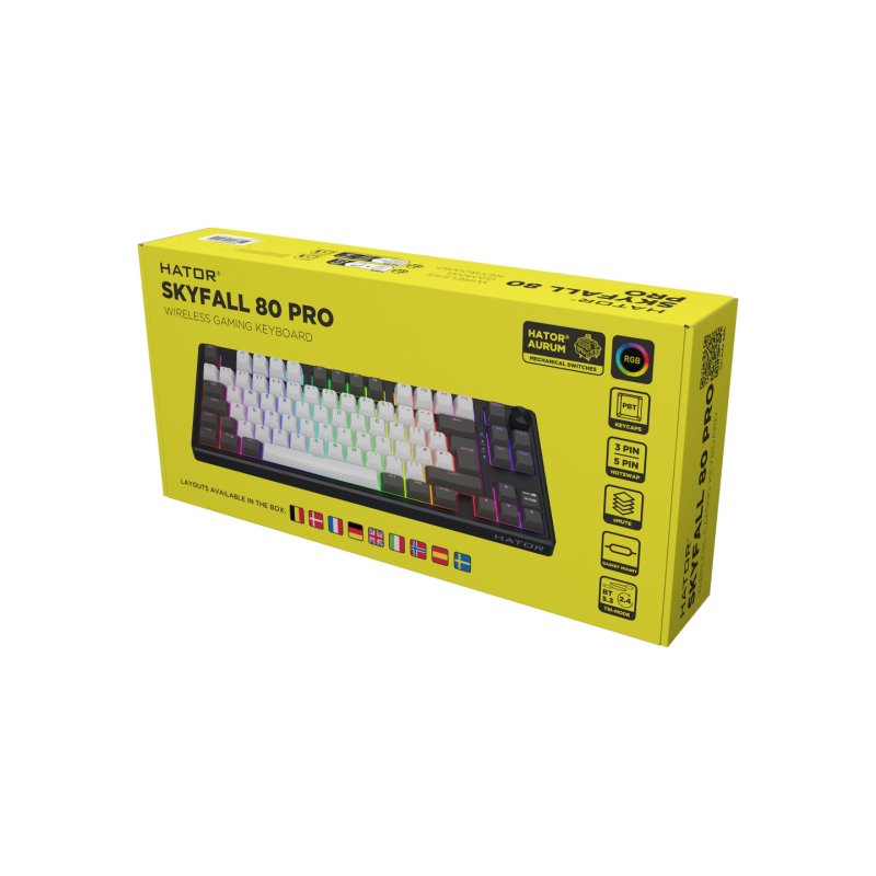 Clavier Gamer sans fil mécanique (Hator Aurum Linear) Hator Skyfall 80 Pro TKL RGB (Noir)