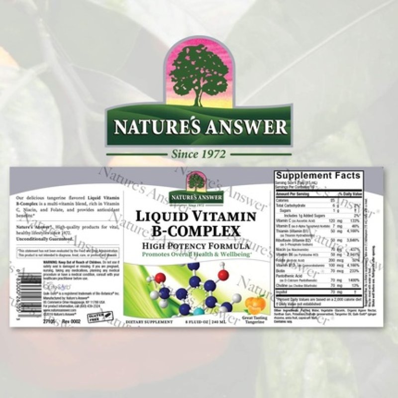 Nature's Answer Liquid Vitamin B-Complex Supports Healthy Energy Levels Promotes Healthy Nerve Function Tangerine