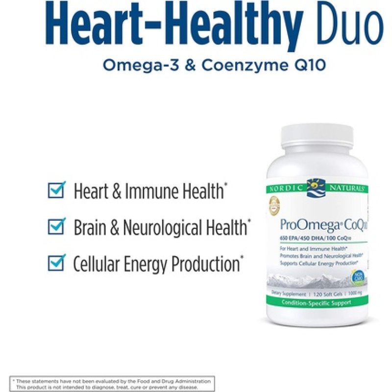 Nordic Naturals ProOmega CoQ10 Fish Oil 650mg EPA 450mg DHA 100mg CoQ10 120 Soft Gels