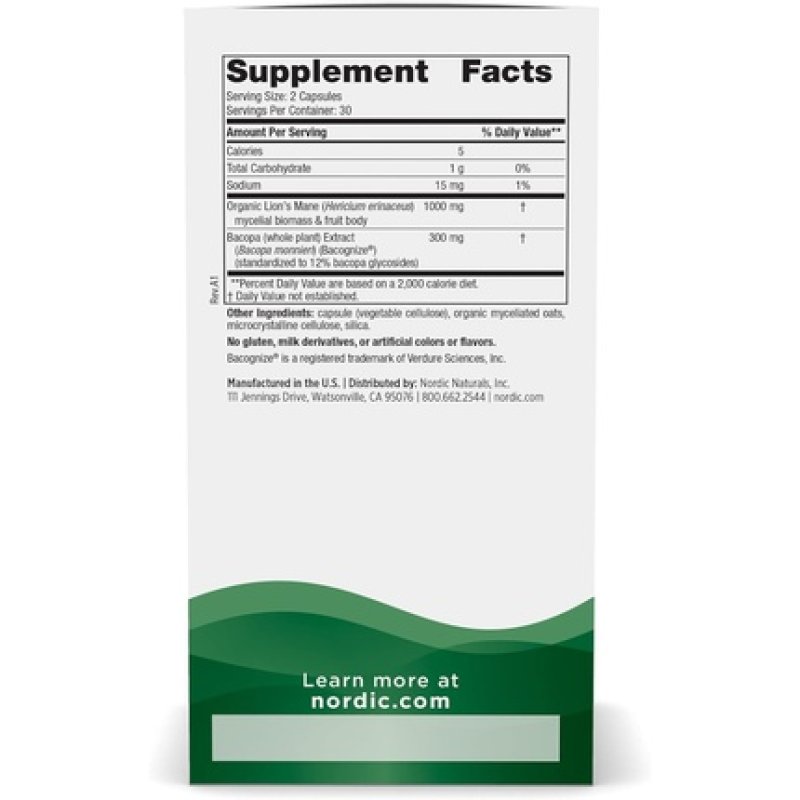 Nordic Naturals Cognition Mushroom Complex 60 Capsules - Brain Memory Mood Support Blend of Lion’s Mane Mushroom