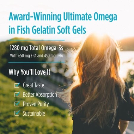 Nordic Naturals Ultimate Omega in Fish Gelatin Lemon Flavor High-Potency Fish Oil Supplement 60 Soft Gels 1280mg EPA &