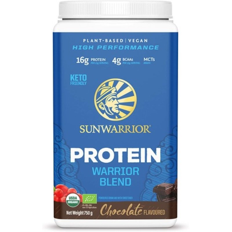 Sunwarrior Warrior Blend Chocolate 750g Protein Powder 16g Protein per Serving BCAAs Vegan Keto Organic Plant-Based