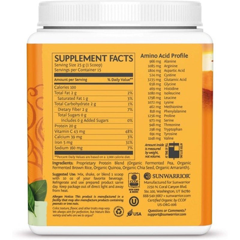 Classic Plus Vegan Protein Powder with Peas and Raw Organic Plant Based Protein Natural 375g