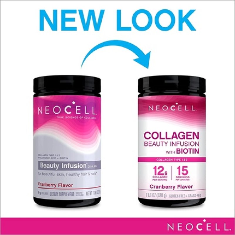 NeoCell Beauty Infusion Collagen Supplement Drink Mix Powder 6000mg Cranberry Flavor 11.64 Ounces