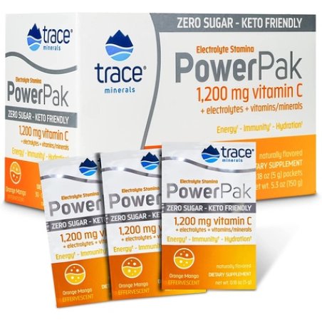 Trace Minerals Electrolytes Powder Packets Orange Mango Keto Friendly 1200mg Vitamin C Non-GMO - 30 Count