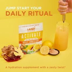 Laird Superfood Activate Daily Jumpstart Powder Drink Supplement Lemon Lucuma Ginger and Cayenne Cleanse Organic 2.7 Oz
